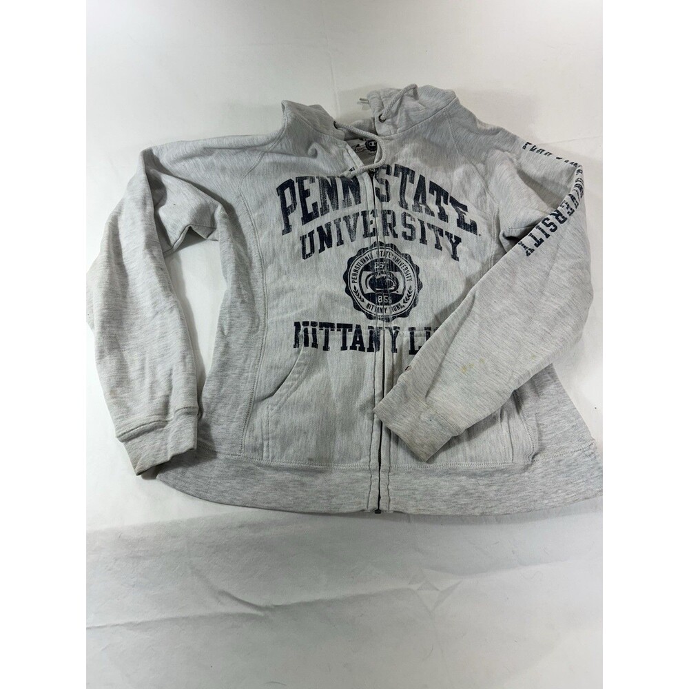 Champion Penn State Nittany Lions Hoodie M White Zip Up Sweatshirt Distressed
